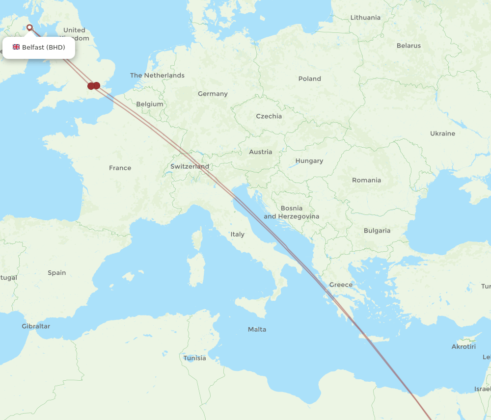 BHD to LXR flights and routes map