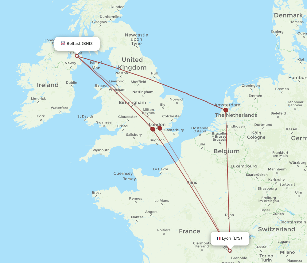 BHD-LYS flight routes