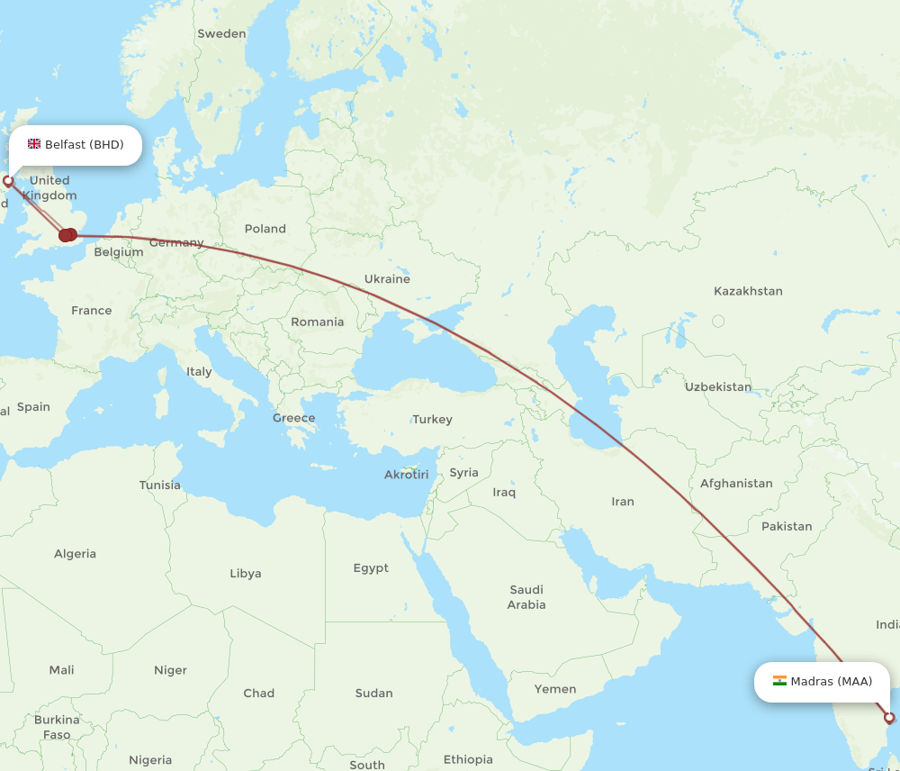 BHD-MAA flight routes
