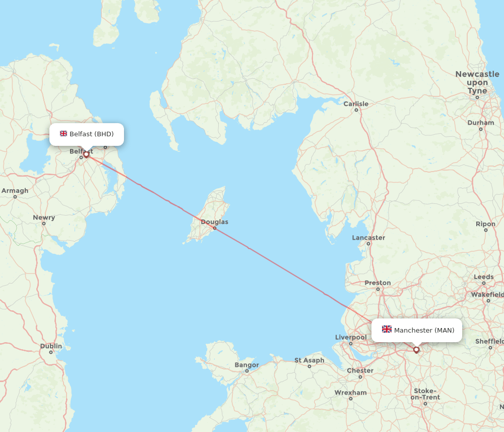 Belfast - Manchester route map and flight paths