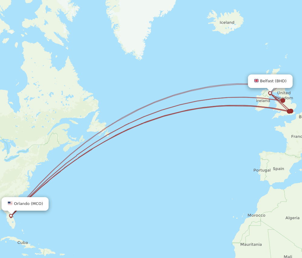 BHD-MCO flight routes