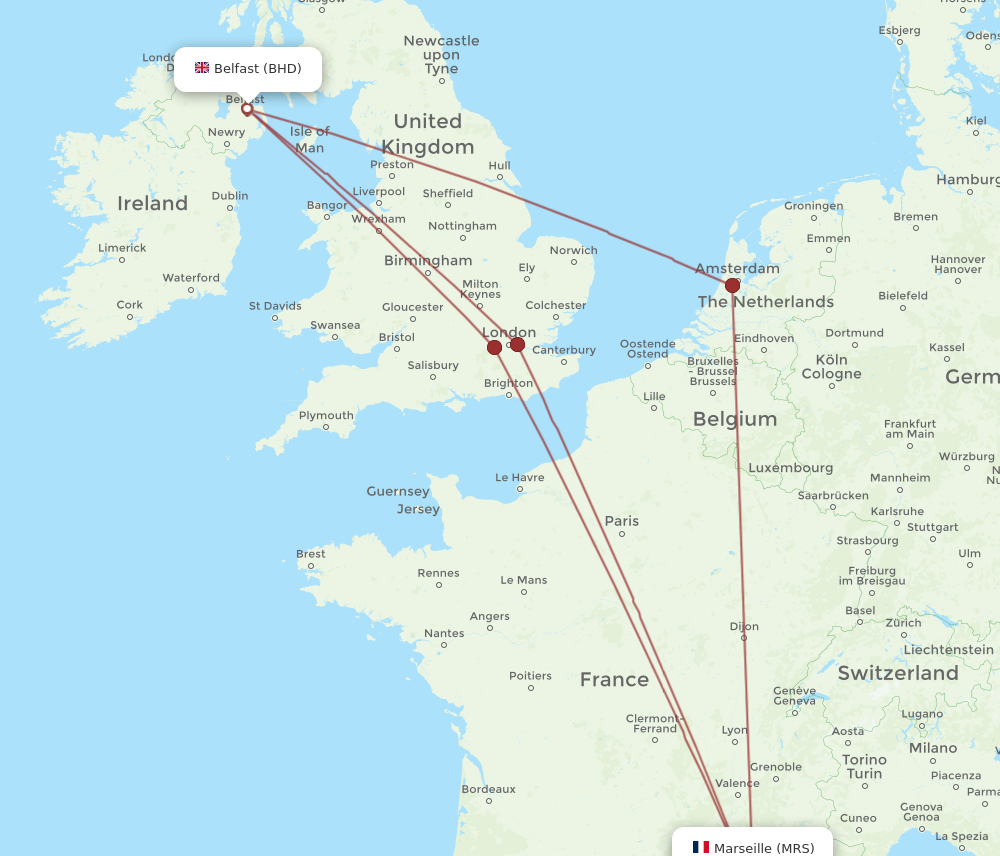 BHD to MRS flights and routes map