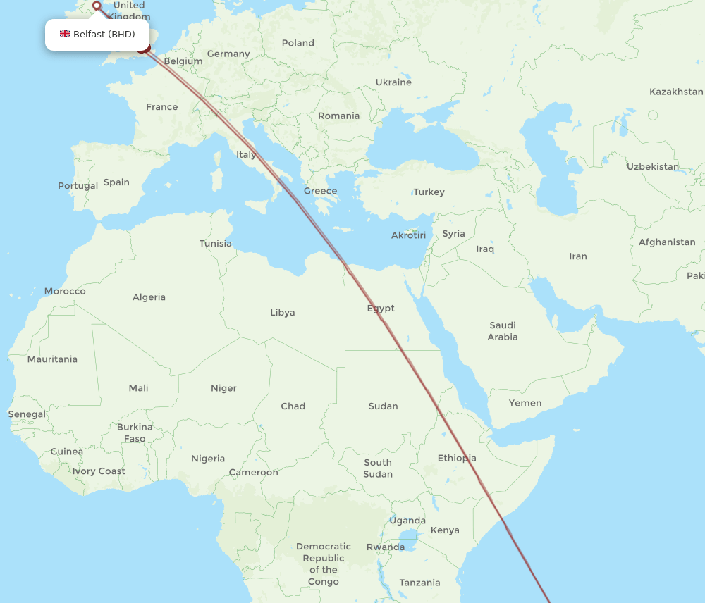 BHD-MRU flight routes