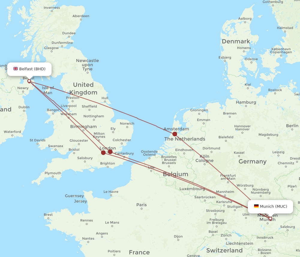 BHD to MUC flights and routes map
