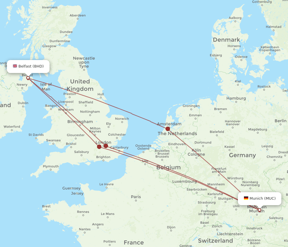 BHD-MUC flight routes