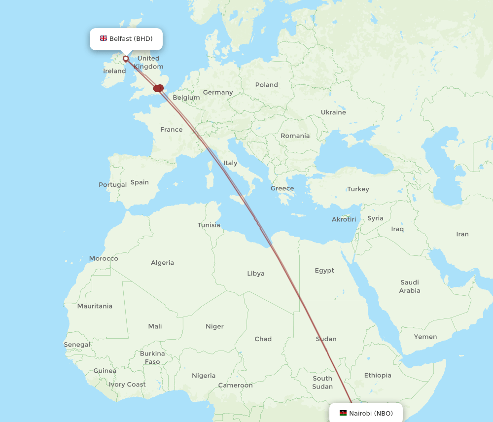 BHD to NBO flights and routes map