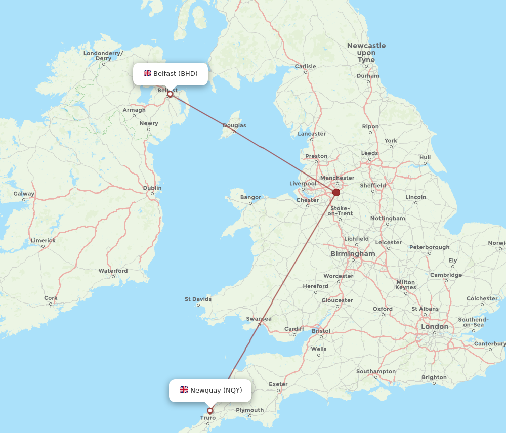 BHD to NQY flights and routes map