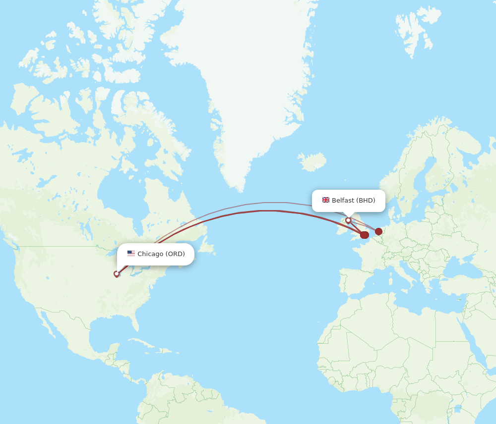 BHD-ORD flight routes