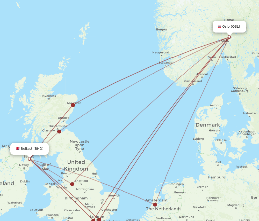 BHD to OSL flights and routes map
