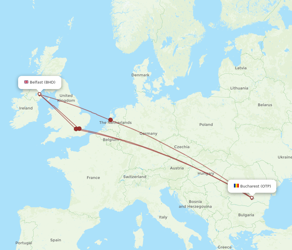 BHD to OTP flights and routes map