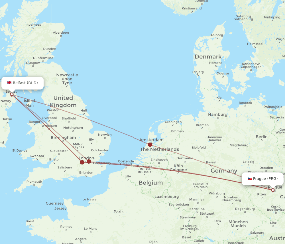 BHD-PRG flight routes