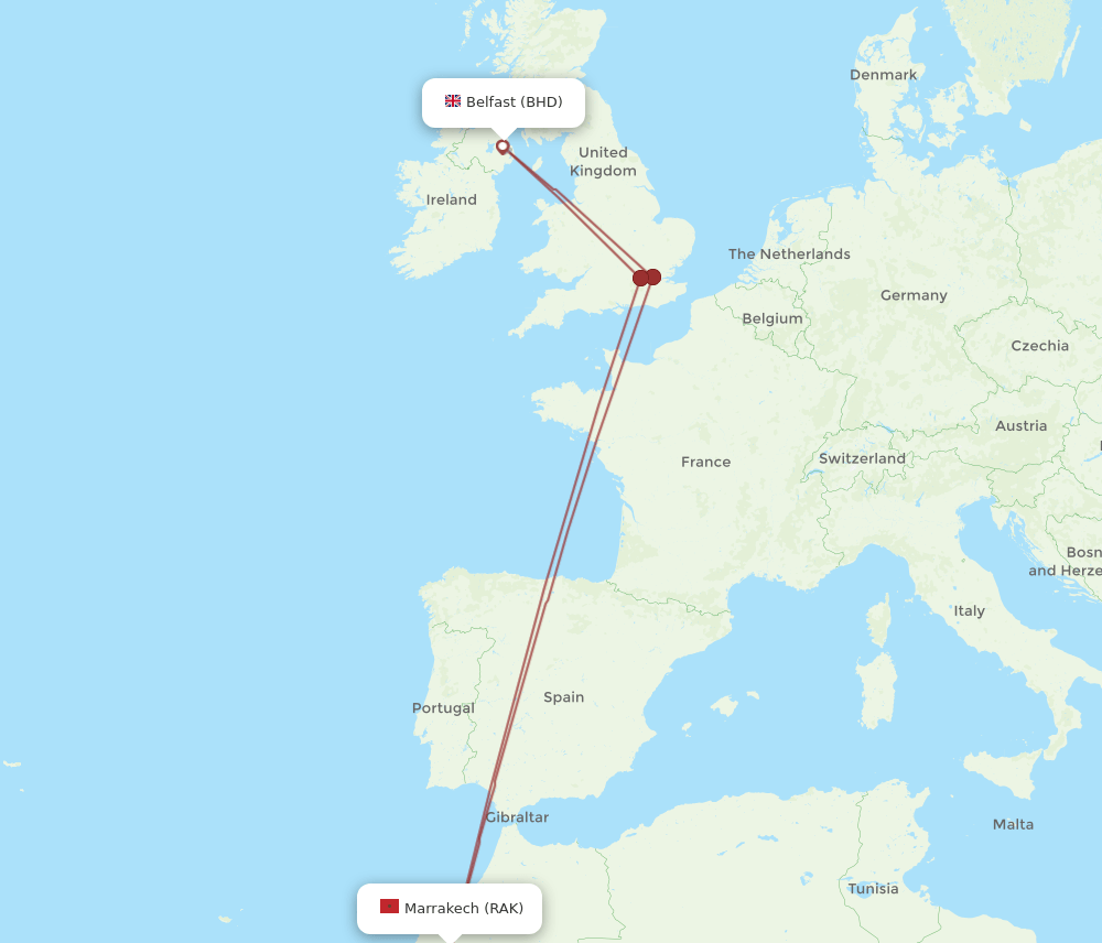 BHD-RAK flight routes