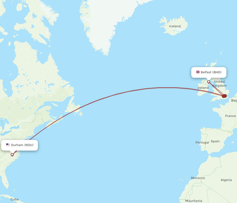 BHD to RDU flights and routes map