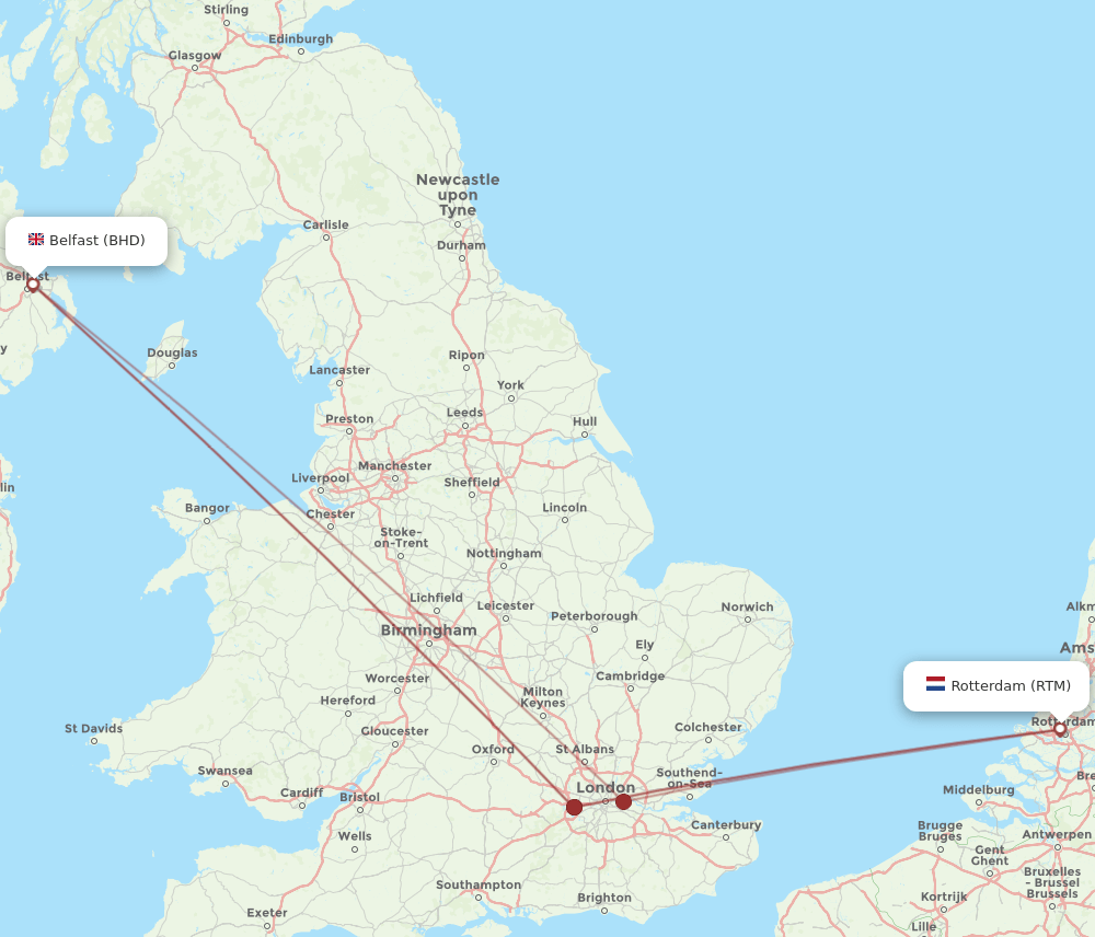 BHD to RTM flights and routes map