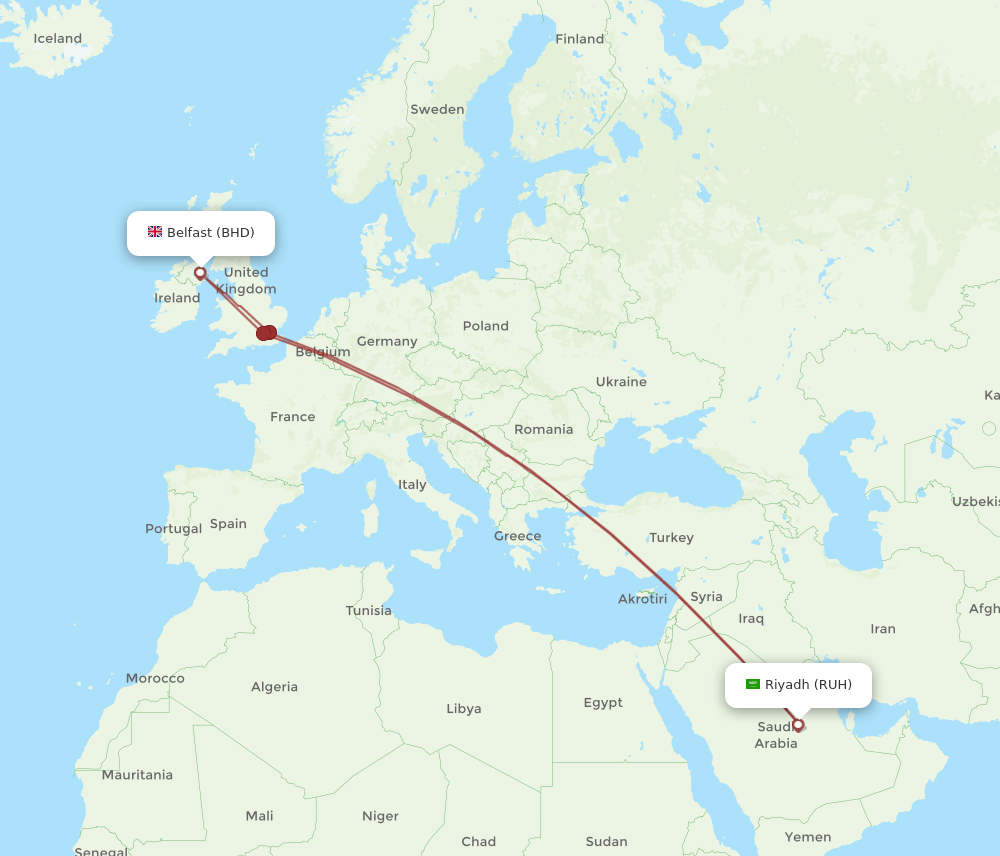 BHD-RUH flight routes