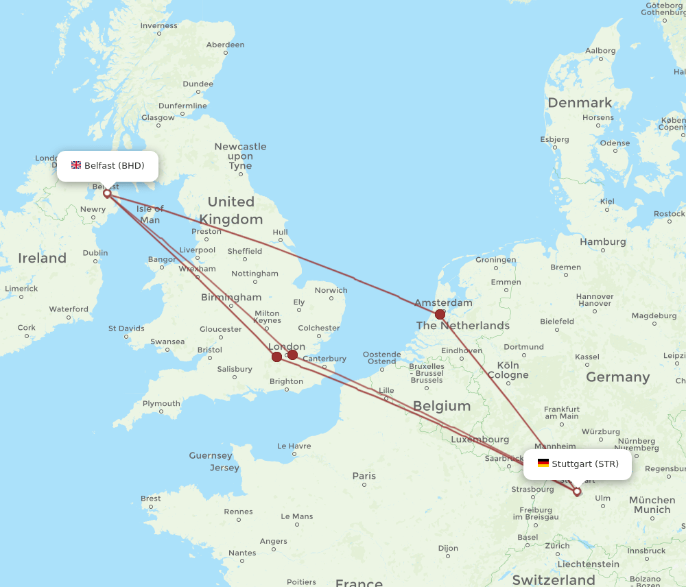 BHD to STR flights and routes map