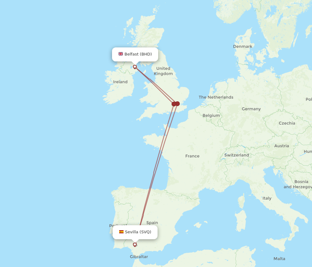 BHD to SVQ flights and routes map