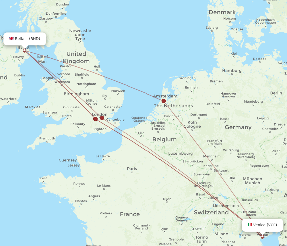 BHD to VCE flights and routes map