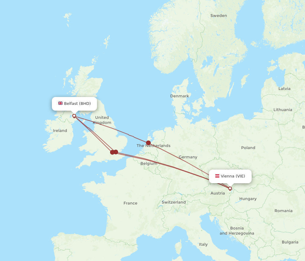 BHD to VIE flights and routes map