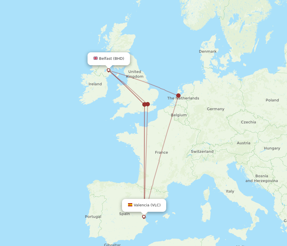 BHD to VLC flights and routes map