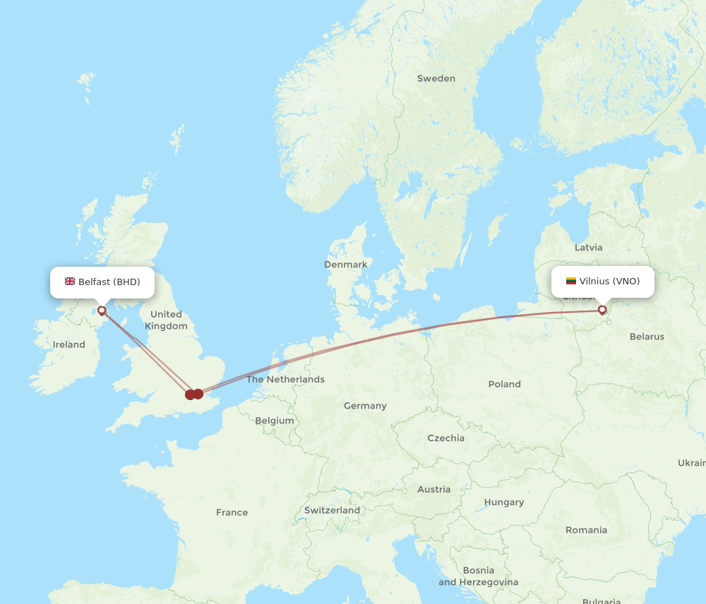 BHD to VNO flights and routes map