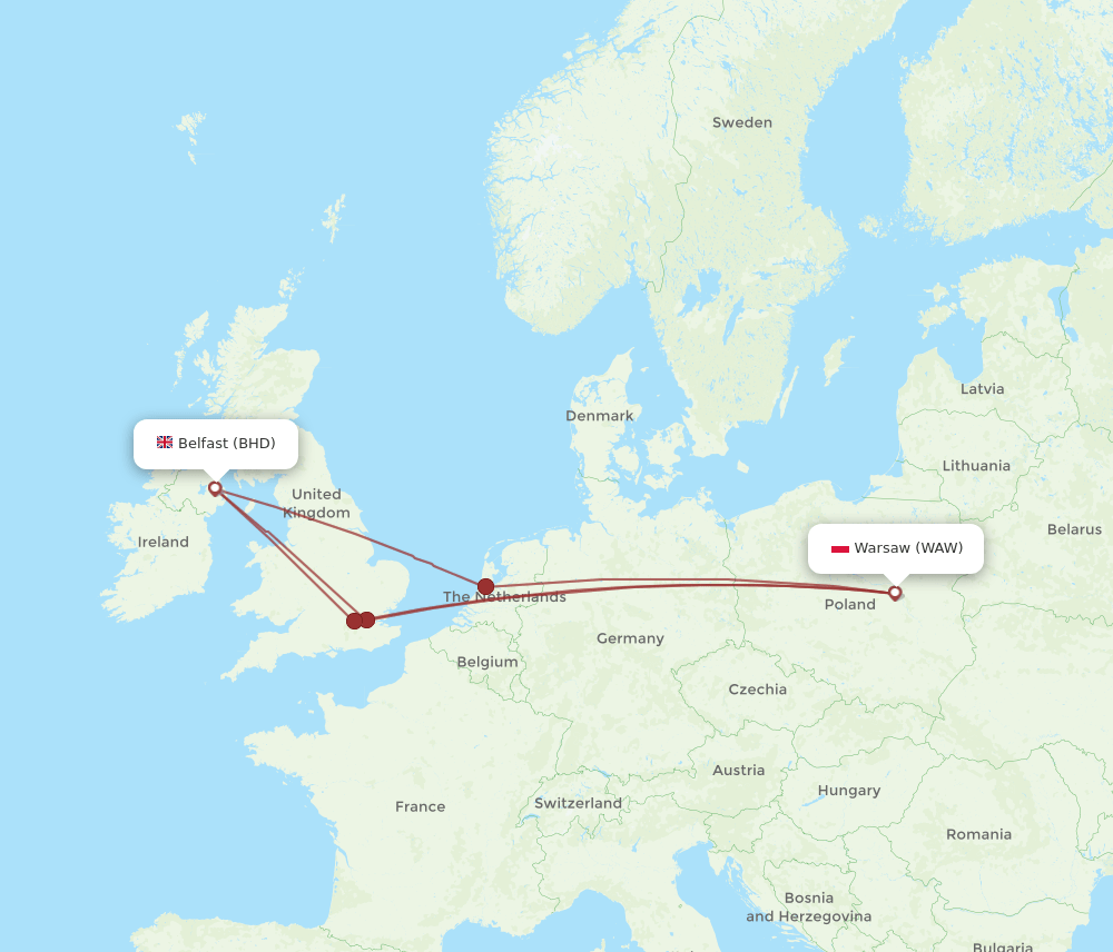 BHD-WAW flight routes