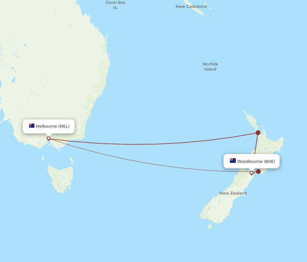 BHE to MEL flights and routes map