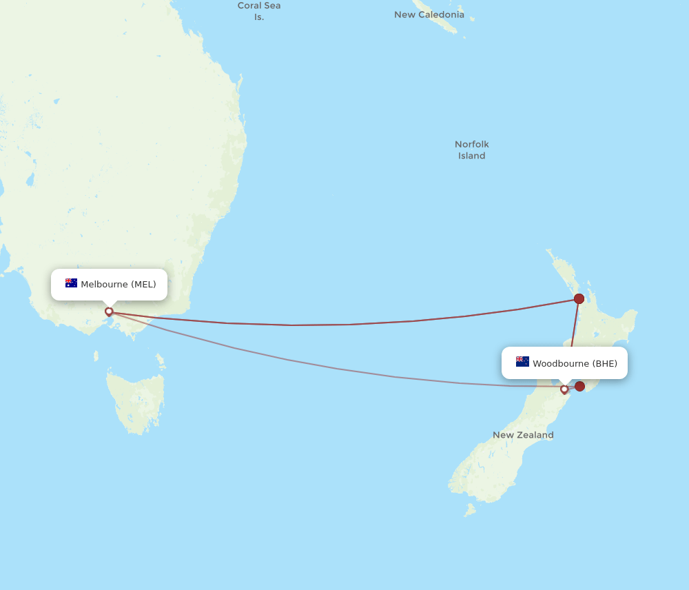 BHE-MEL flight routes
