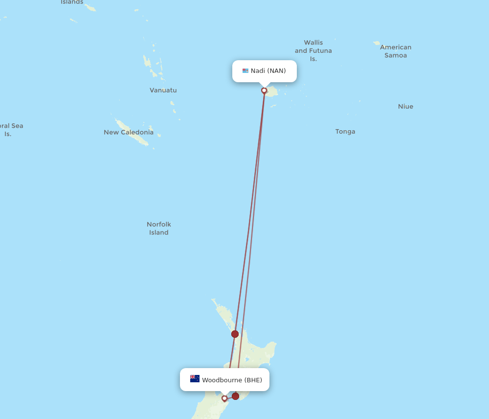 BHE-NAN flight routes