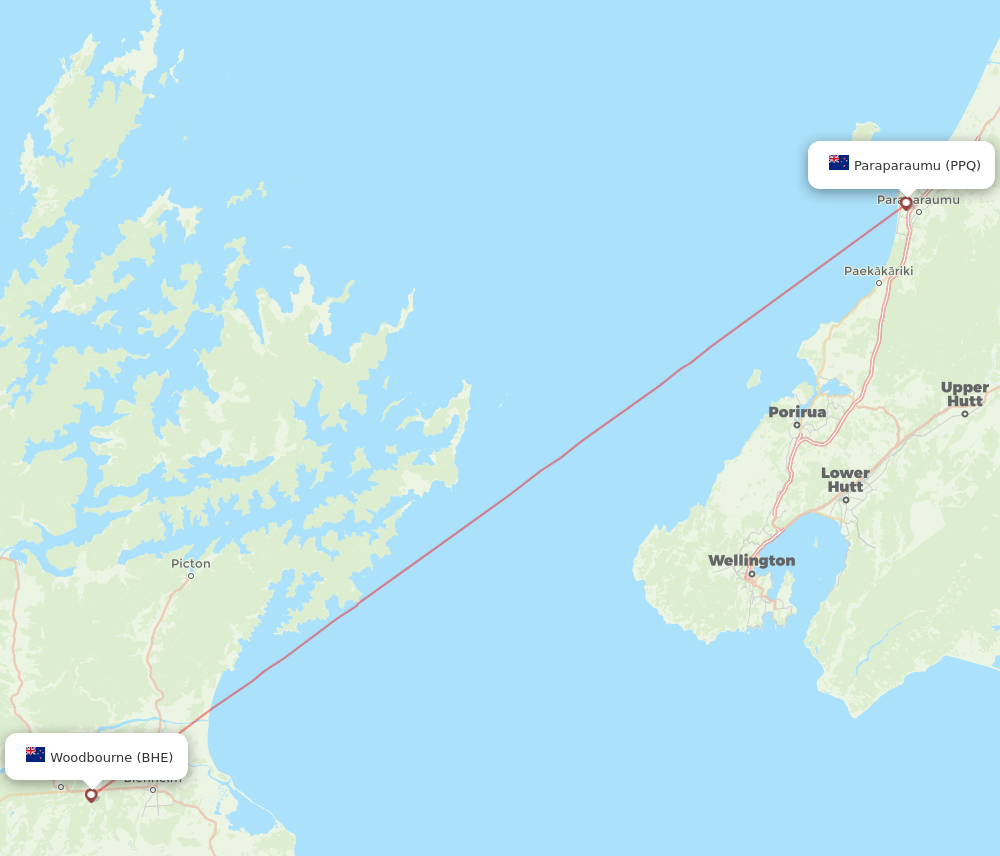 Blenheim - Paraparaumu route map and flight paths