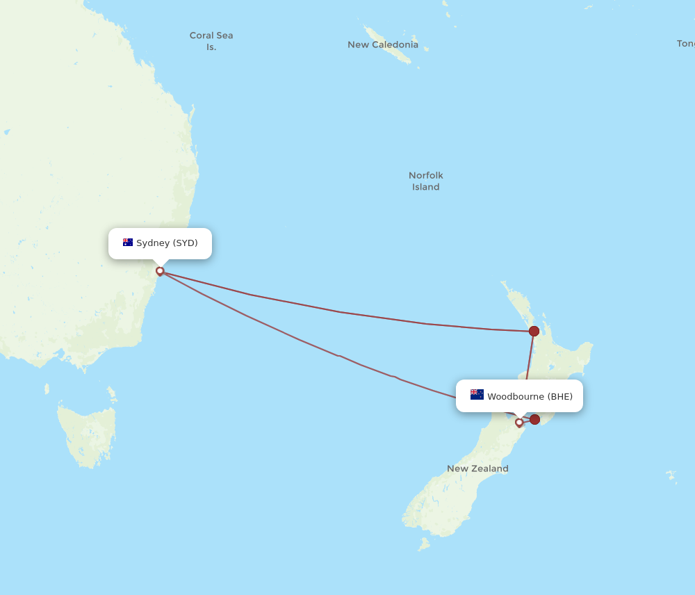 BHE to SYD flights and routes map