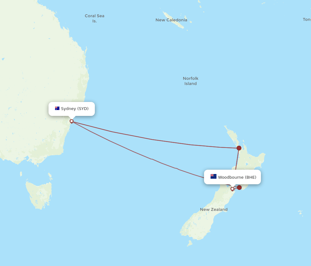 BHE-SYD flight routes