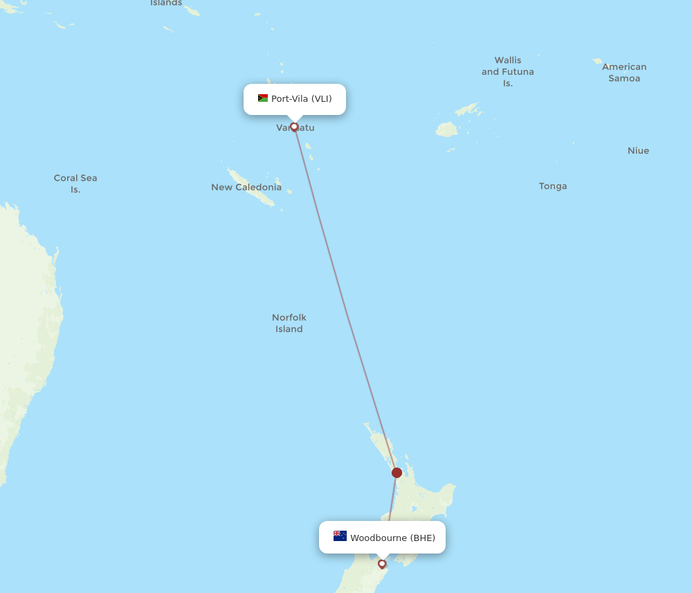 BHE to VLI flights and routes map