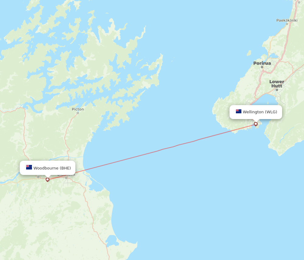 BHE to WLG flights and routes map