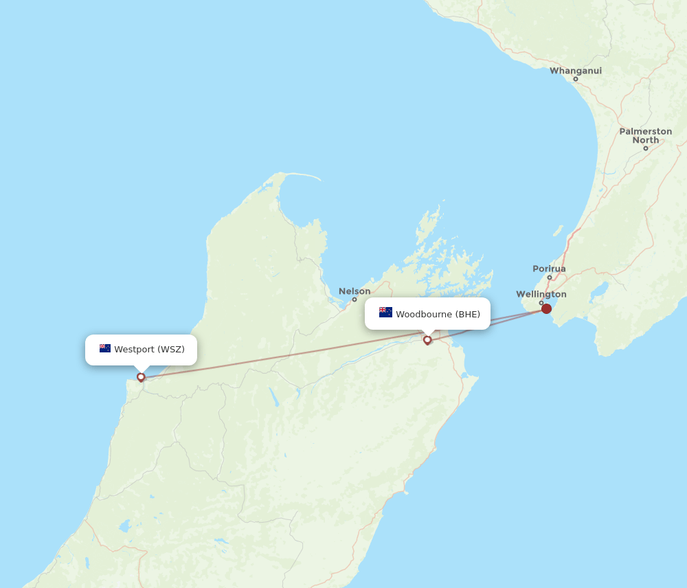 Blenheim - Westport route map and flight paths