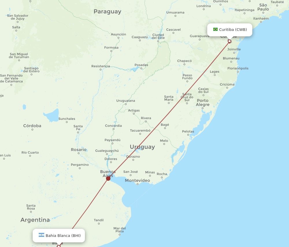 BHI to CWB flights and routes map