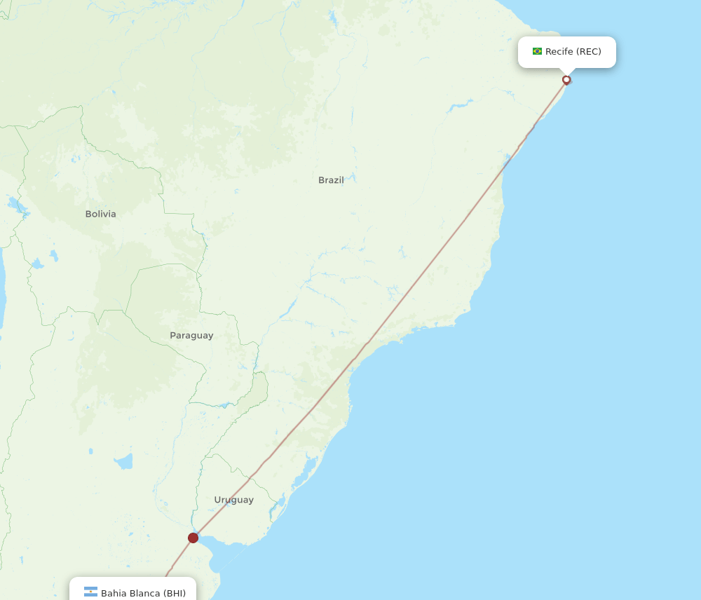Recife - Bahia Blanca route map and flight paths