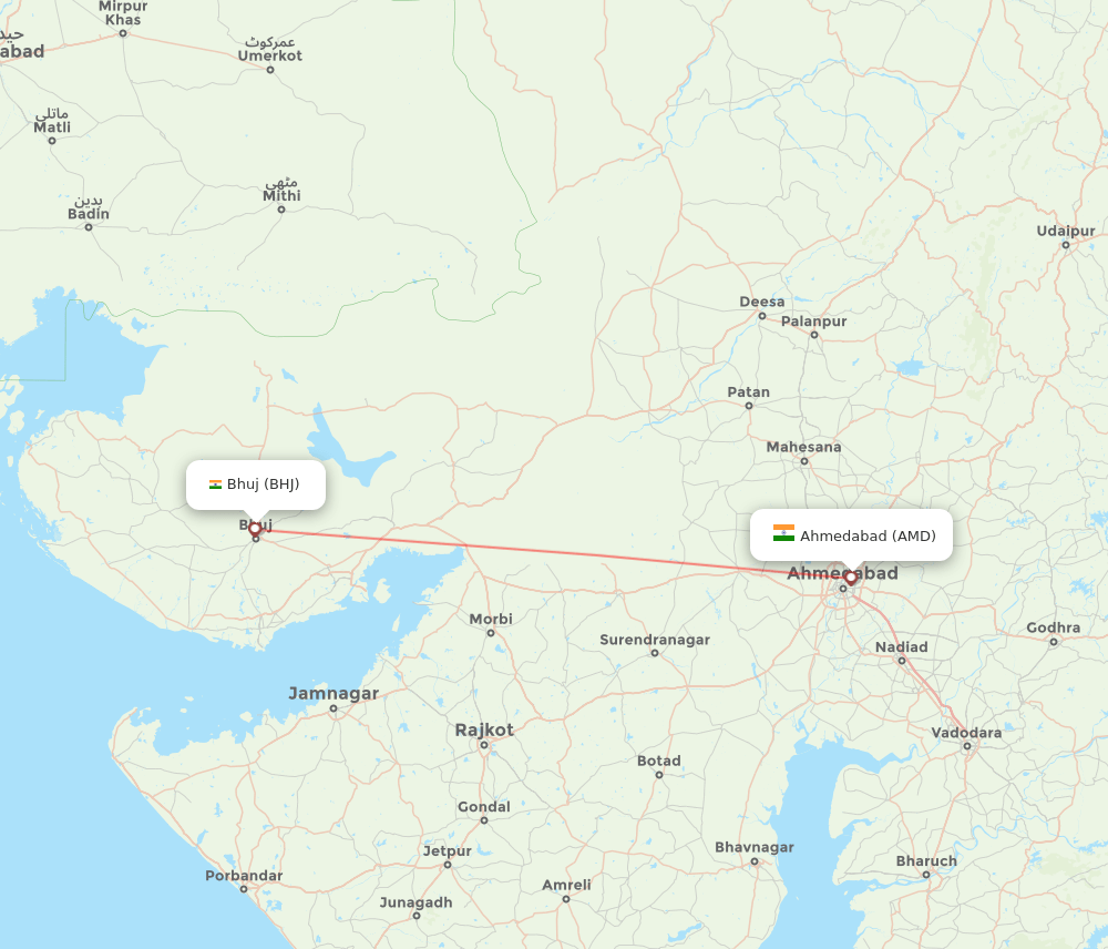 Bhuj - Ahmedabad route map and flight paths