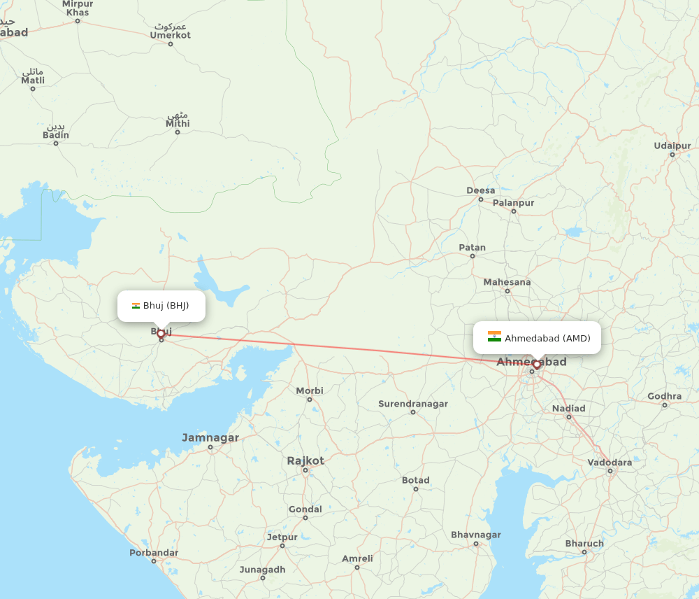 AMD to BHJ flights and routes map