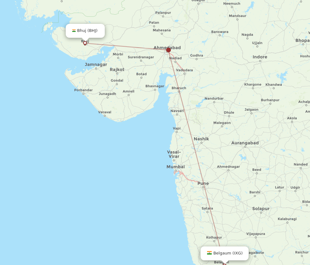 BHJ to IXG flights and routes map