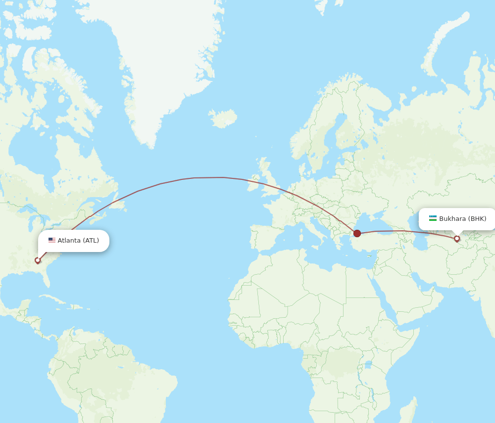 Atlanta - Bukhara route map and flight paths