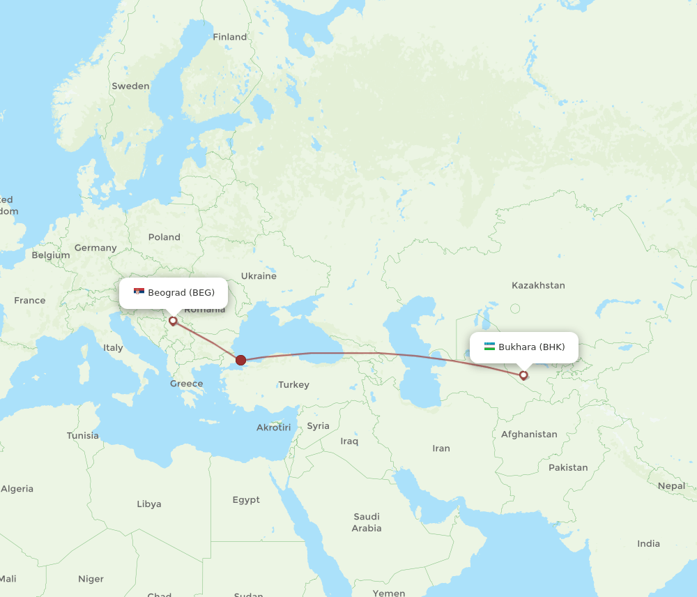 BHK-BEG flight routes