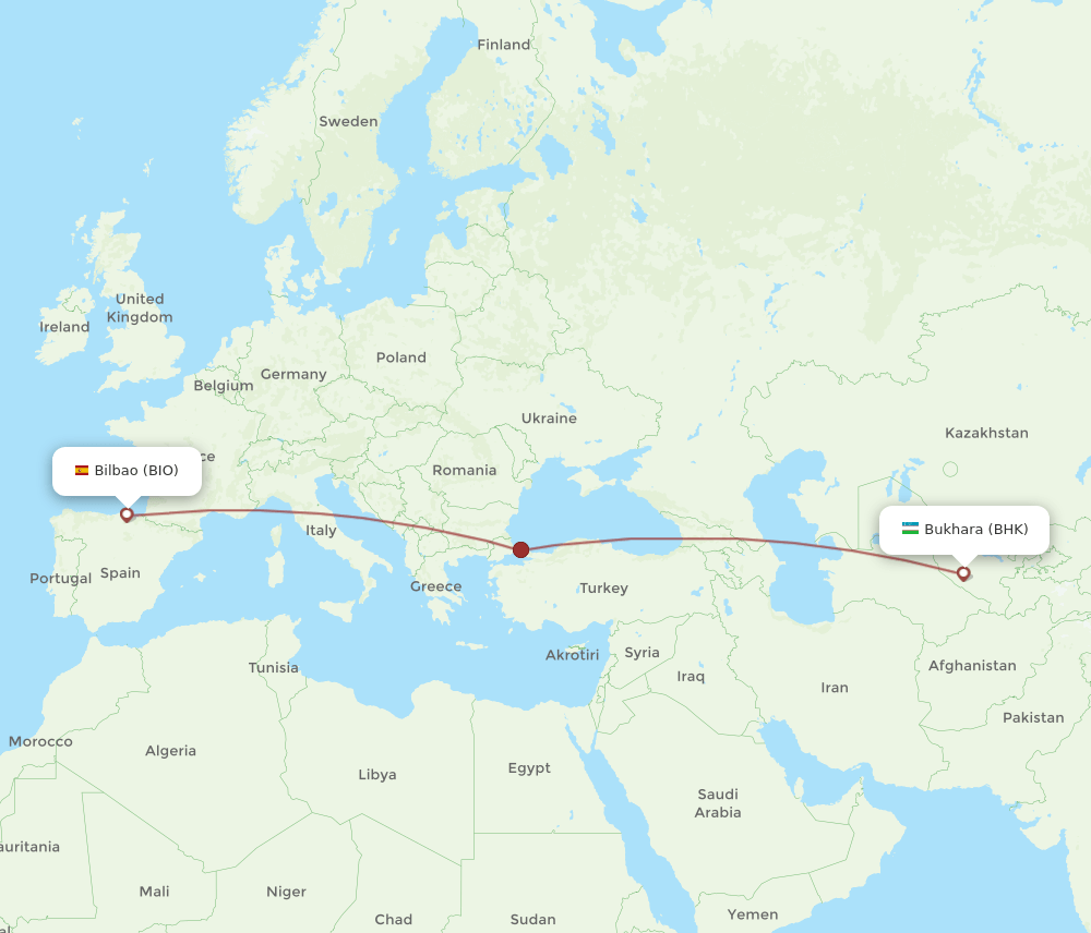 Bilbao - Bukhara route map and flight paths