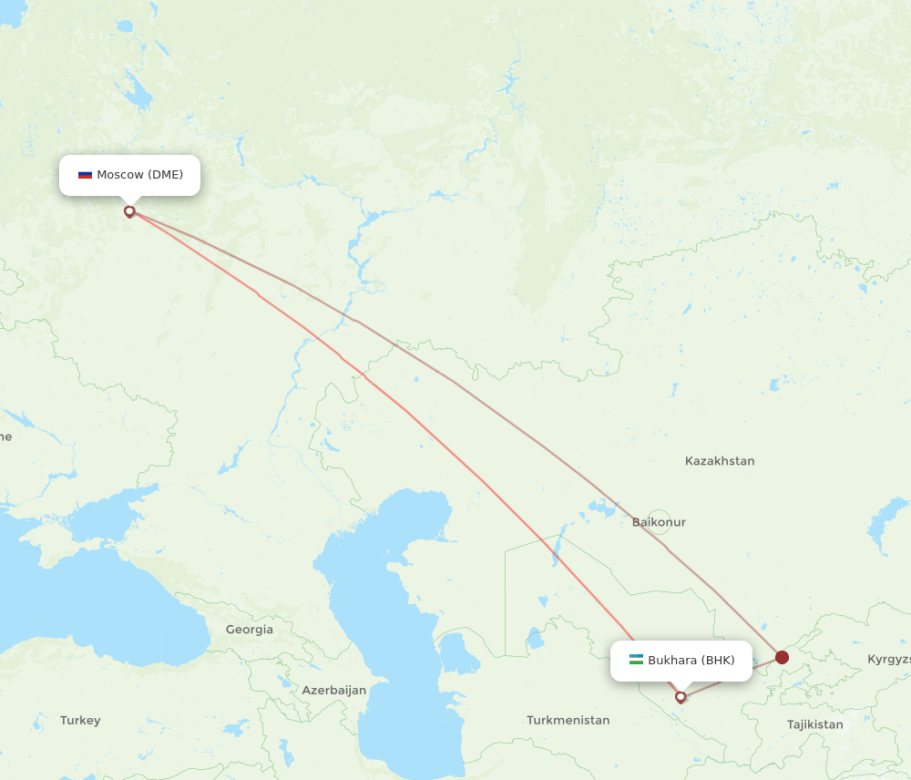 Bukhara - Moscow route map and flight paths