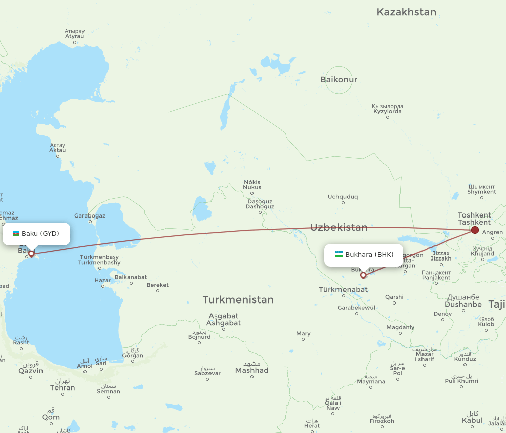 BHK-GYD flight routes