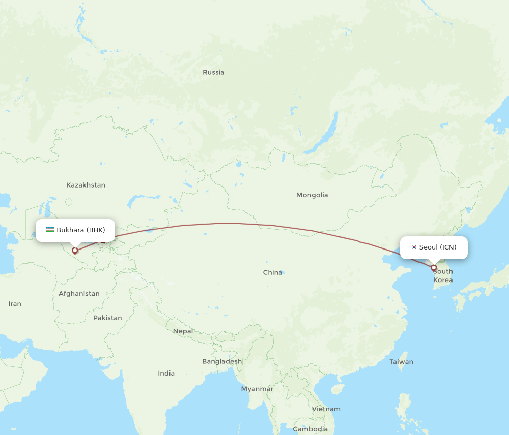 BHK-ICN flight routes