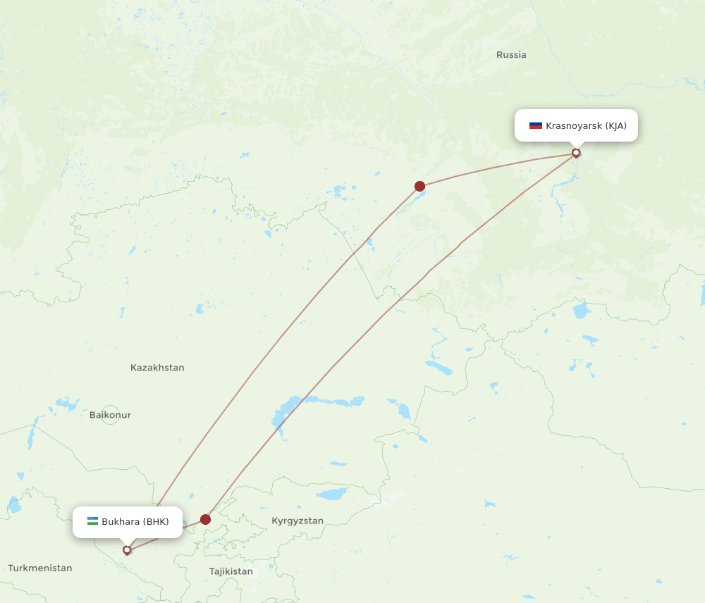 BHK-KJA flight routes