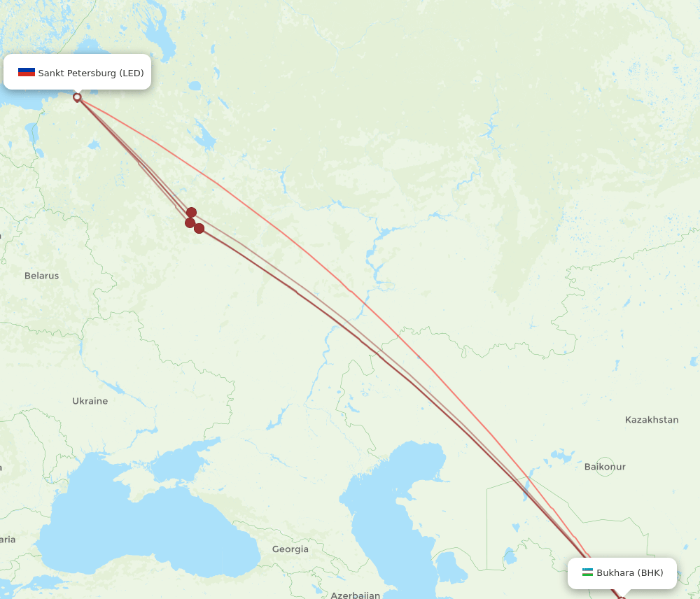 BHK to LED flights and routes map