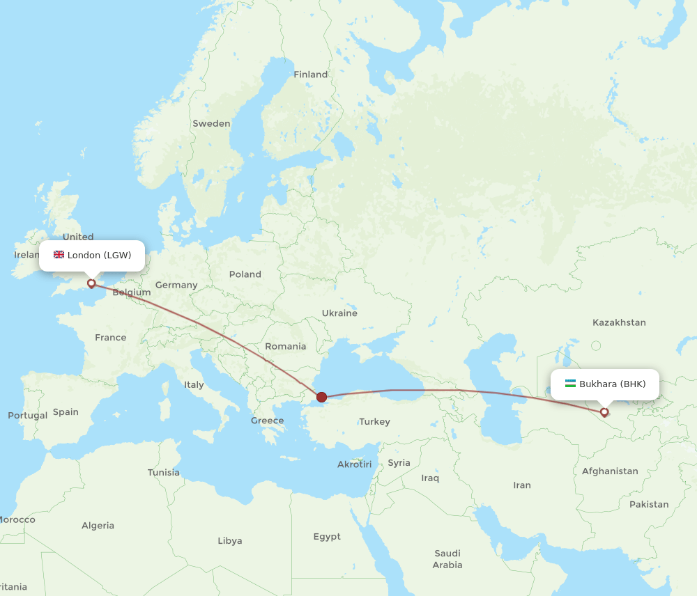 BHK-LGW flight routes
