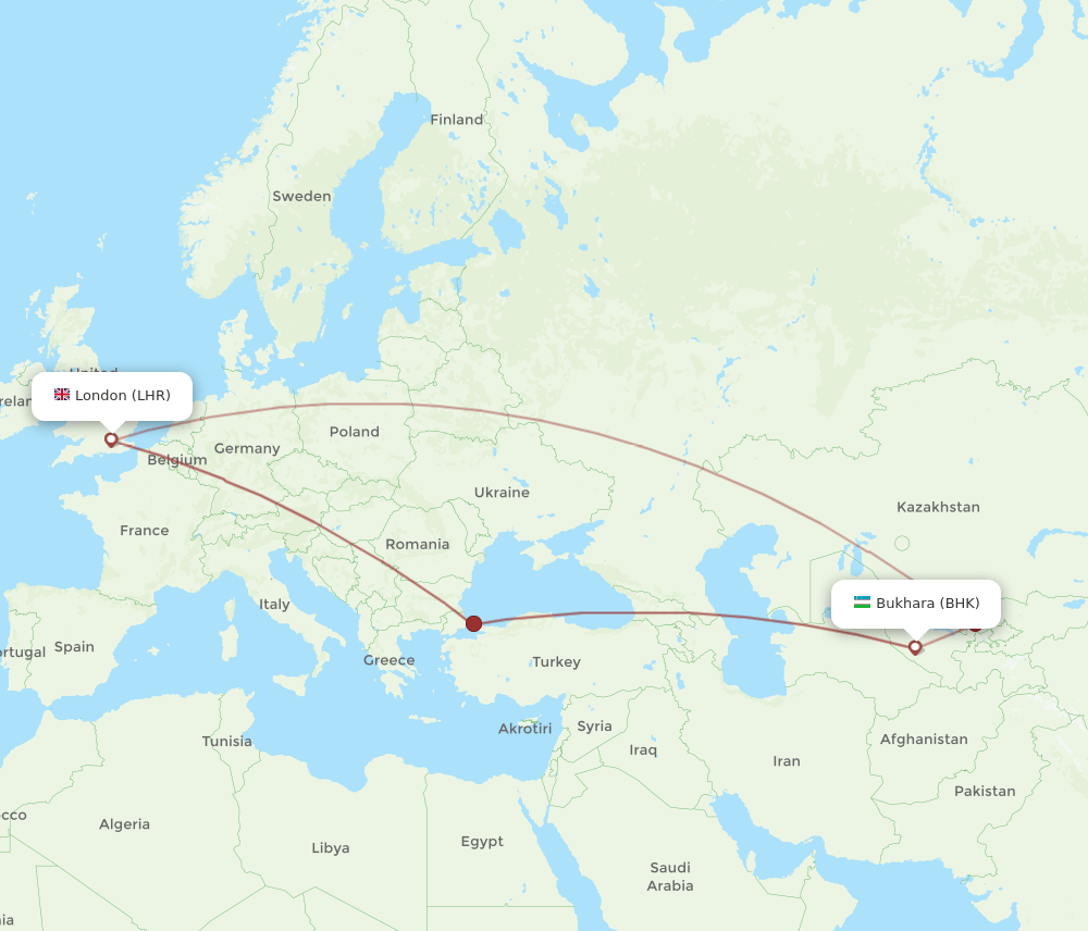 BHK-LHR flight routes